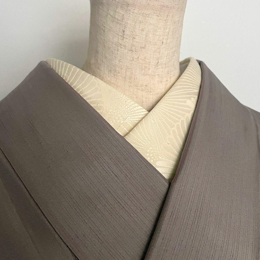 [Flawed] Han-eri (half-collar) - Silk, Chrysanthemum Crest, Matsumoto Itohiro, Ecru, Tied Thread, Crepe, Slubs, Neps