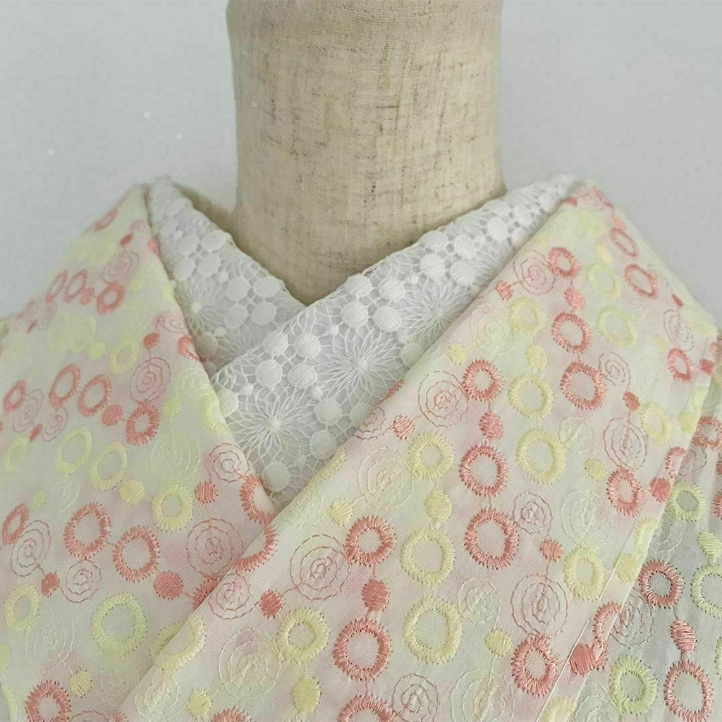 Kimono, unlined, embroidered, pink and yellow dots, cotton, polka dot, casual