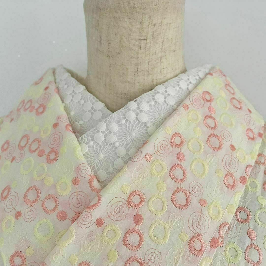 Kimono, unlined, embroidered, pink and yellow dots, cotton, polka dot, casual