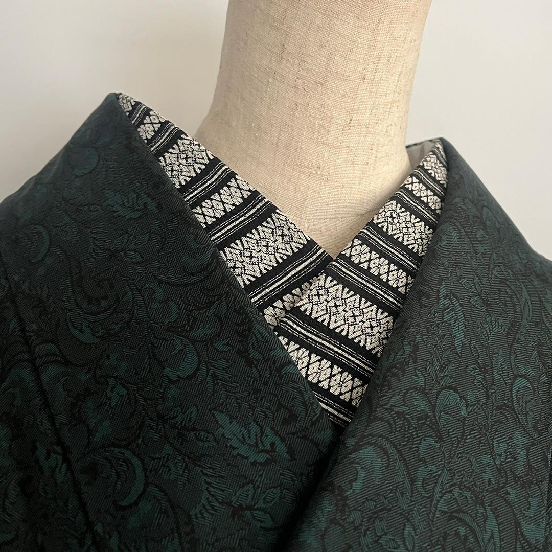 Han-eri chirimen, crisp Kenjo pattern, black, Hakata-ori pattern, han-eri, chirimen, white, black, unisex