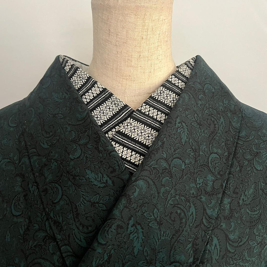 Han-eri chirimen, crisp Kenjo pattern, black, Hakata-ori pattern, han-eri, chirimen, white, black, unisex