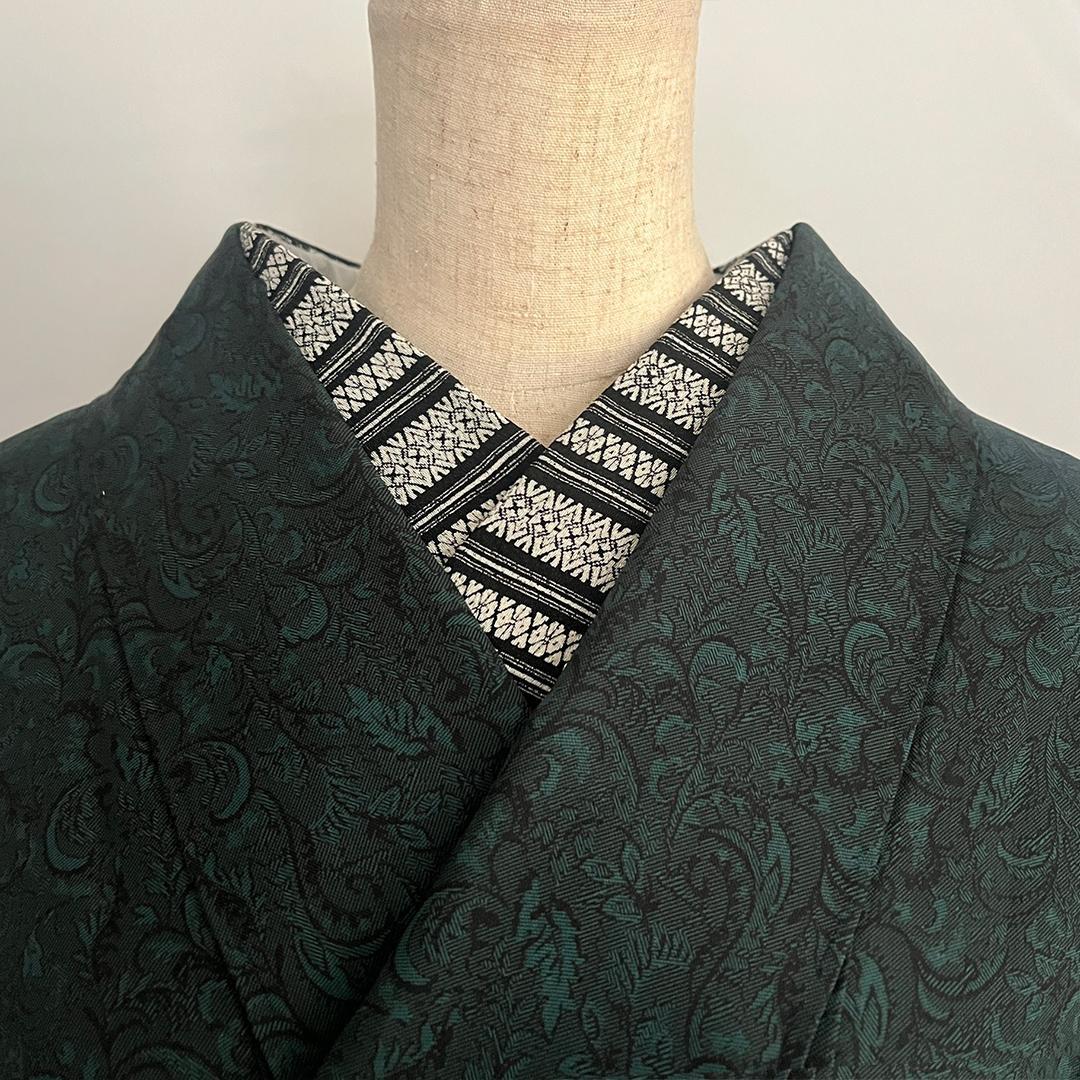 Han-eri chirimen, crisp Kenjo pattern, black, Hakata-ori pattern, han-eri, chirimen, white, black, unisex