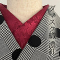 Damask woven pattern in deep crimson, half-collar, handmade half-collar, botanical, red