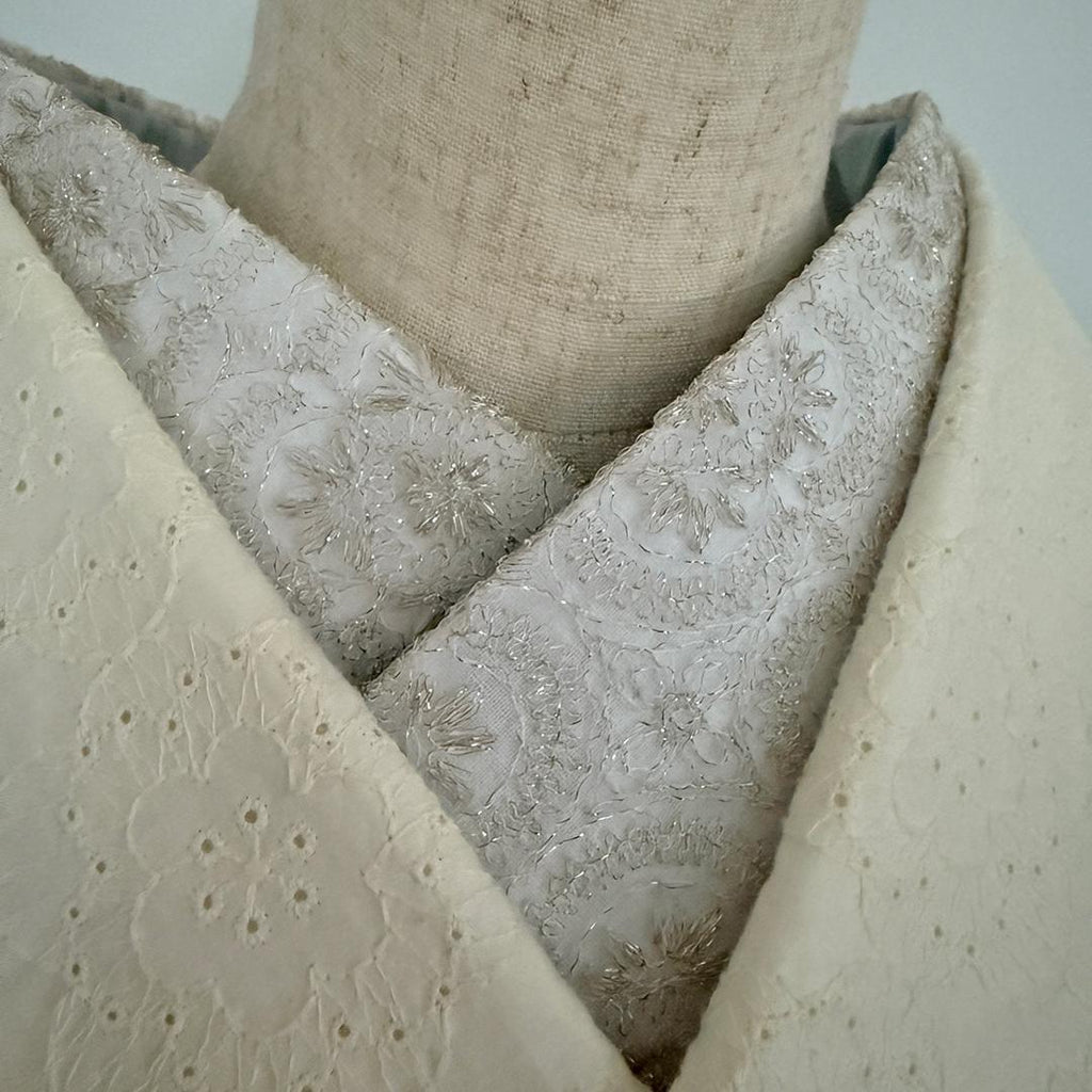 [Reasonable訳あり] Haneri Collar with Snowflake Embroidery, Lace Haneri, Champagne, Cute, Gold Thread, All Seasons, Even Summer