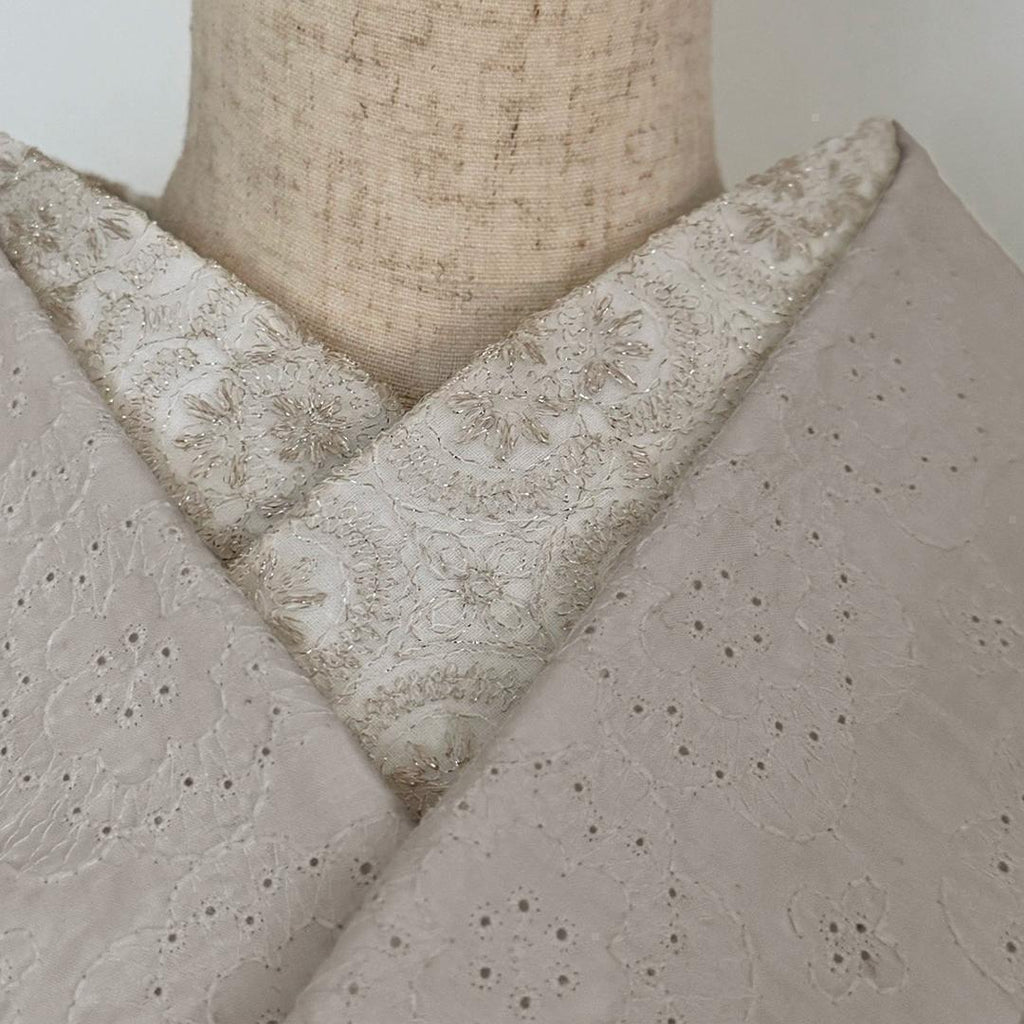[Reasonable訳あり] Haneri Collar with Snowflake Embroidery, Lace Haneri, Champagne, Cute, Gold Thread, All Seasons, Even Summer