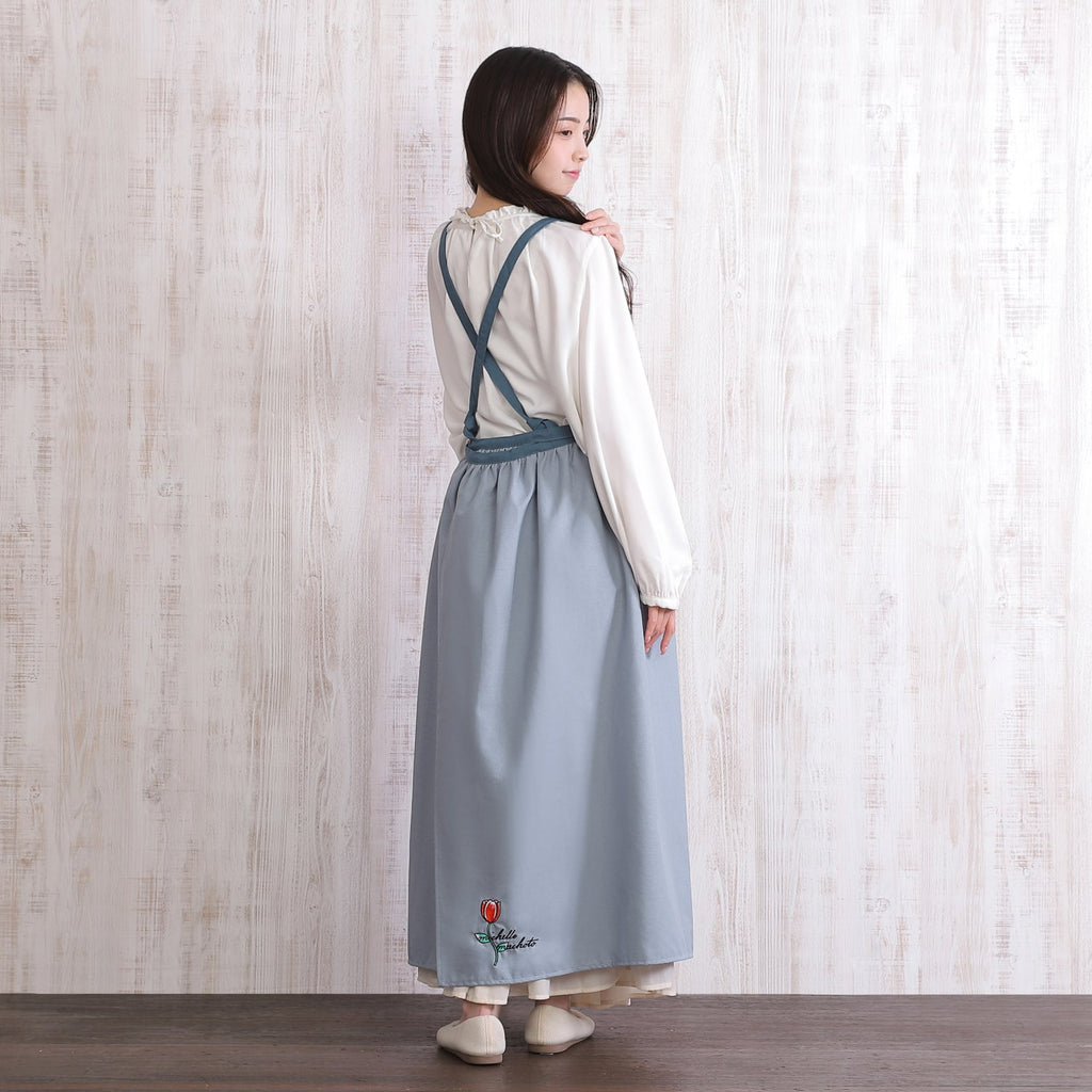 [Michelle Machoto] Michelle Machoto Chili Pepper Pattern Long Wide Gathered Apron D-0012