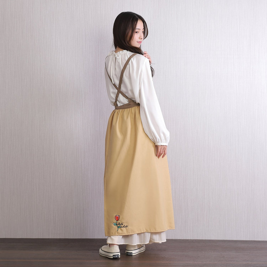 [Michelle Machoto]  ミッシェルマコット おくら柄 ロング ワイド ギャザー エプロン D-0013