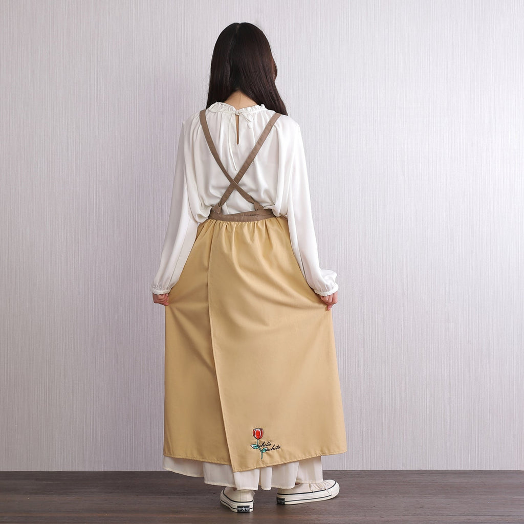 [Michelle Machoto]  ミッシェルマコット おくら柄 ロング ワイド ギャザー エプロン D-0013
